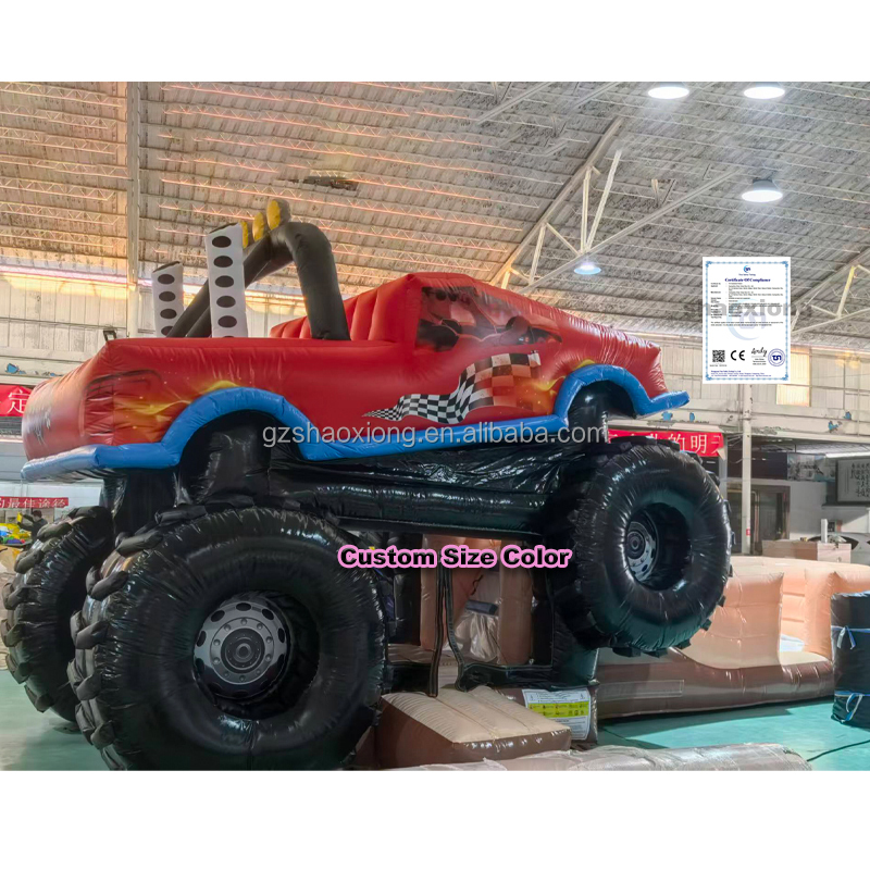 Kids Outdoor Jump House - 商業用屋外裏庭ジャンプモンスタートラックテーマの子供用インフレータブルバウンスハウス（スライド付き）