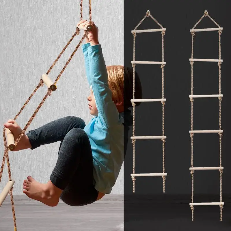 Kids Outdoor Ladder - 子供用木製マルチラングはしご、アウトドアアクティビティ、安全なスポーツスイング、クライミングゲーム、ガーデンスポーツ
