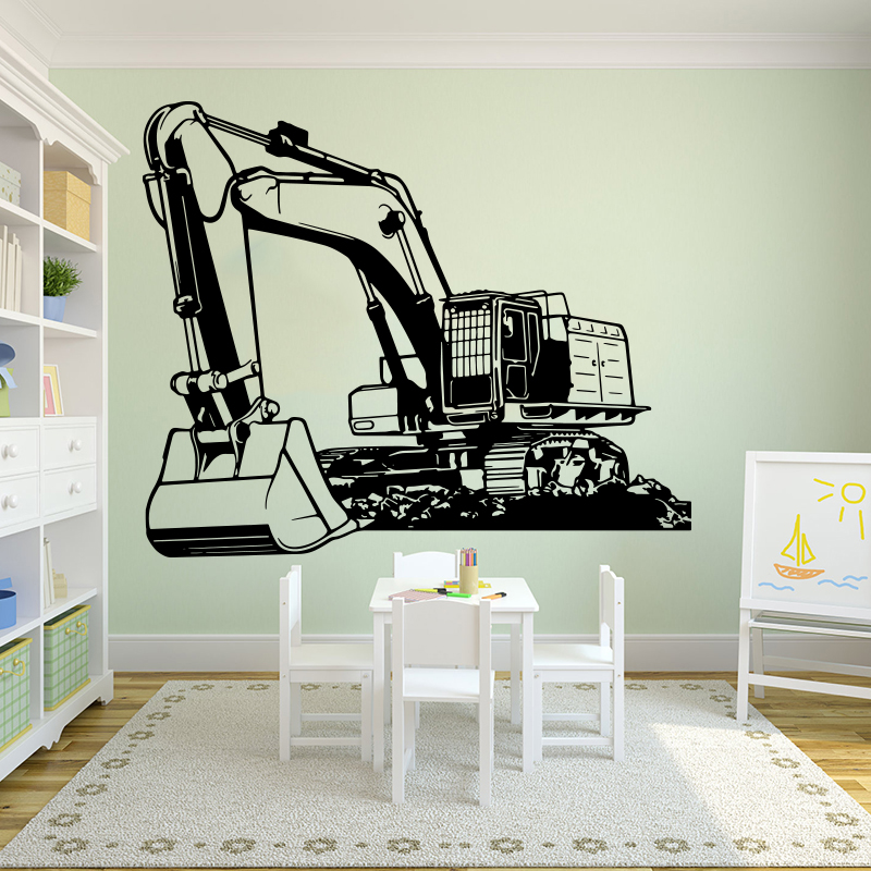 Kids Outdoor Excavator - 大型重機掘削機ディガーウォールステッカーキッズルーム保育園漫画建物トラック建設壁デカールプレイルーム