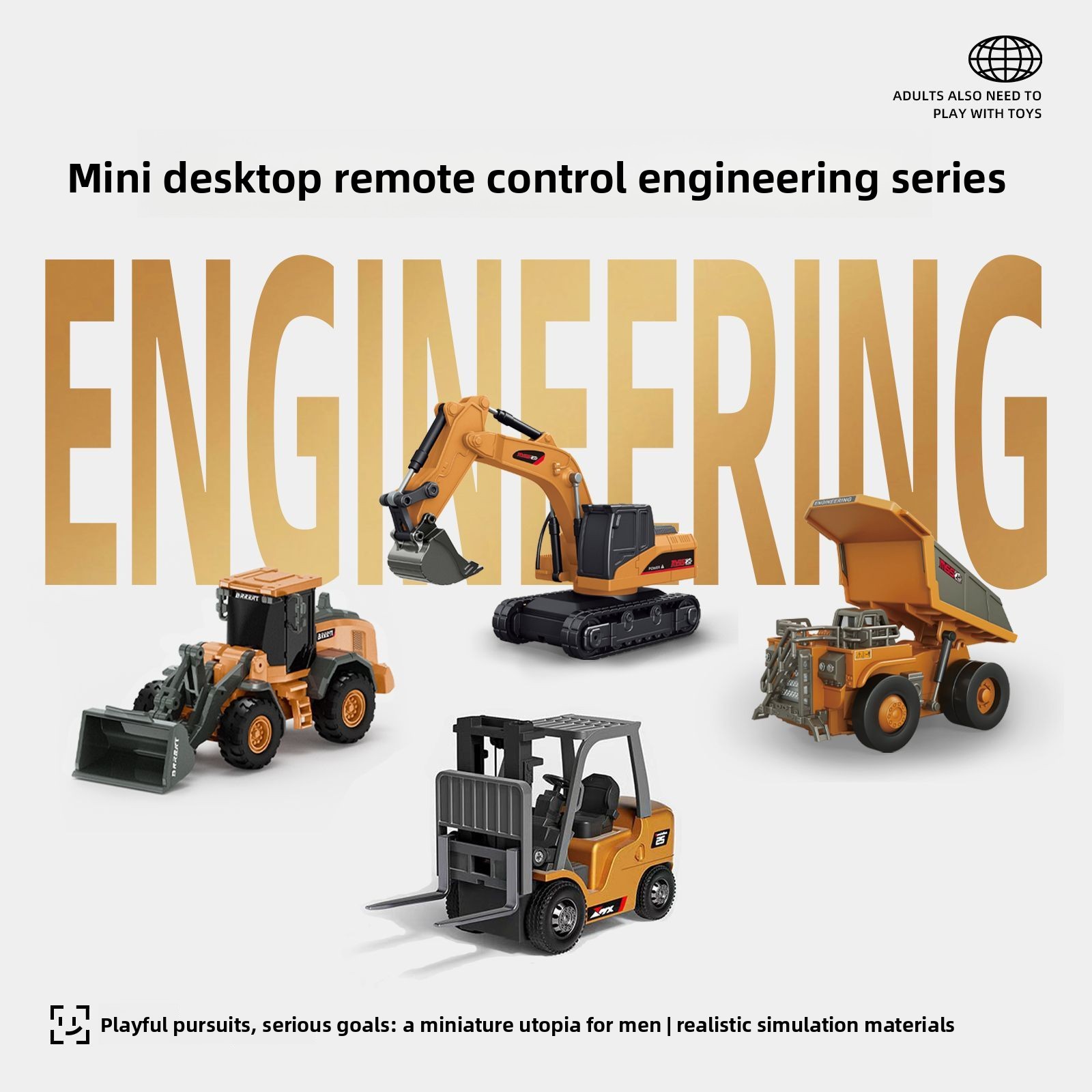 Kids Outdoor Excavator - 1:64 メタル RC エンジニアリングカーセット、鉱山トラック掘削機フォークリフト高耐久ダイキャストモデルディスプレイおもちゃ子供大人向け