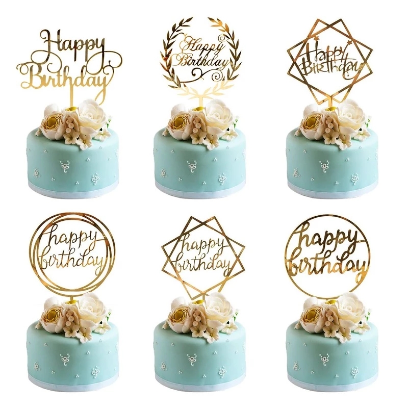 Kids Outdoor Merry Go Round - 6 ピース/ロットゴールドハッピーバースデーアクリルケーキトッパーゴールド誕生日ケーキトッパー子供の誕生日パーティーケーキデコレーションベビーシャワー