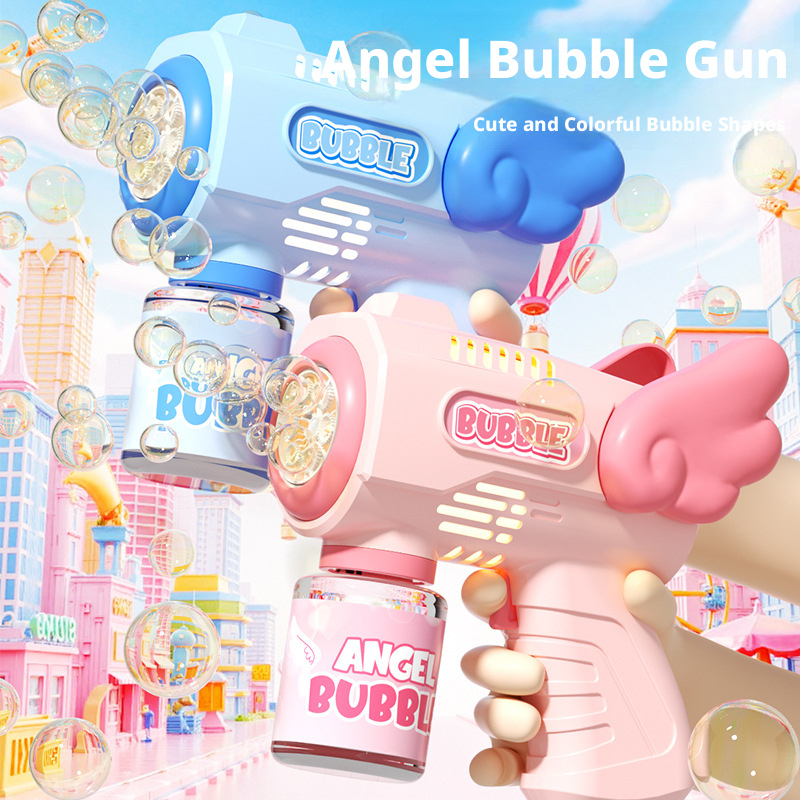 Kids Outdoor Toys B&Q - 2026年最新モデル エンジェル型自動バブルマシン 翼付きデザイン 電動ハンドヘルドバブルブロワー おもちゃ 子供用