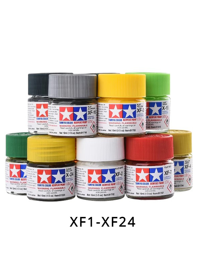 Tamiya Model Paint Set - タミヤ-アクリル絵の具,フラットおよびマットカラー,10ml, XF1-XF24