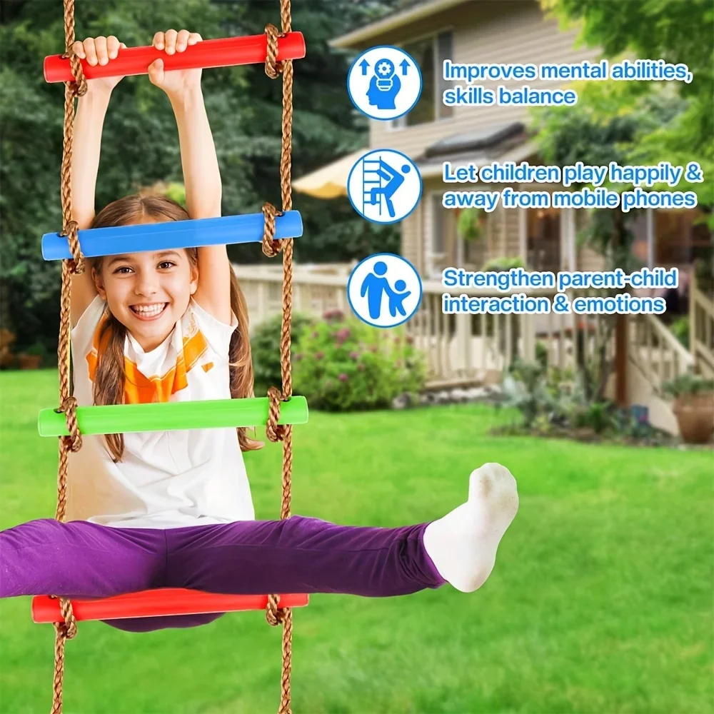 Kids Outdoor Ladder - 1個入り カラフルな子供用クライミングラダースイング - カラフルで耐久性のあるPE製おもちゃ 室内/屋外遊具 家庭用中庭向け
