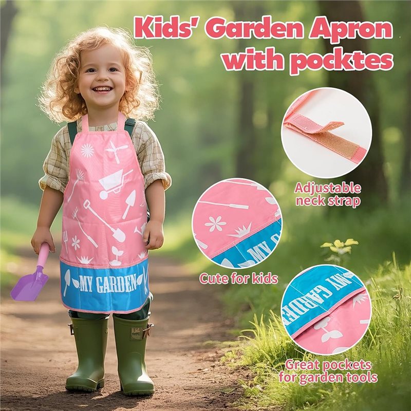 Kids Outdoor Garden Set - 優れた子供用ピンクガーデニングツールセット（金属製熊手、シャベル、移植ナイフ、じょうろ、手袋、トートバッグ、DIYキット付き）屋外用