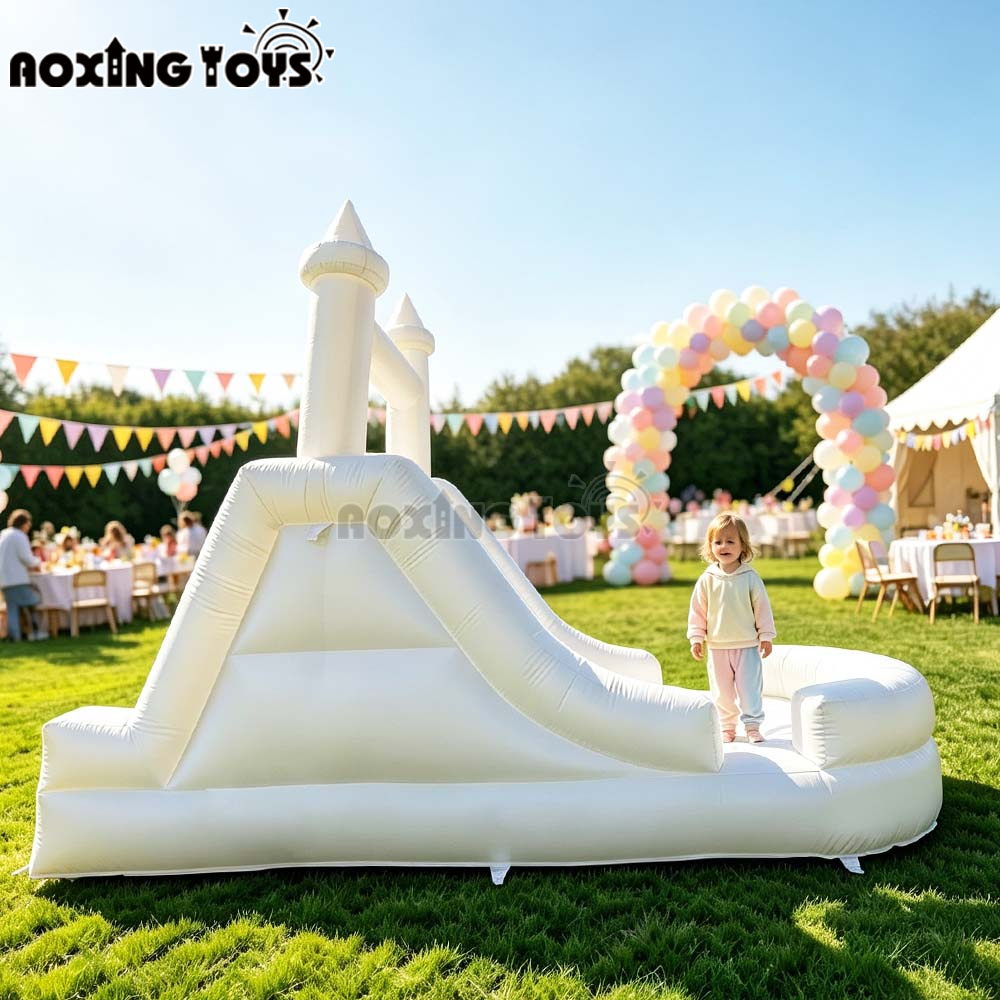 Kids Outdoor Jump House - 商業用子供用白いPVC製インフレータブルバウンサー、スライド付き、誕生日パーティーや裏庭での遊びに最適な楽しいジャンプハウスキャッスル