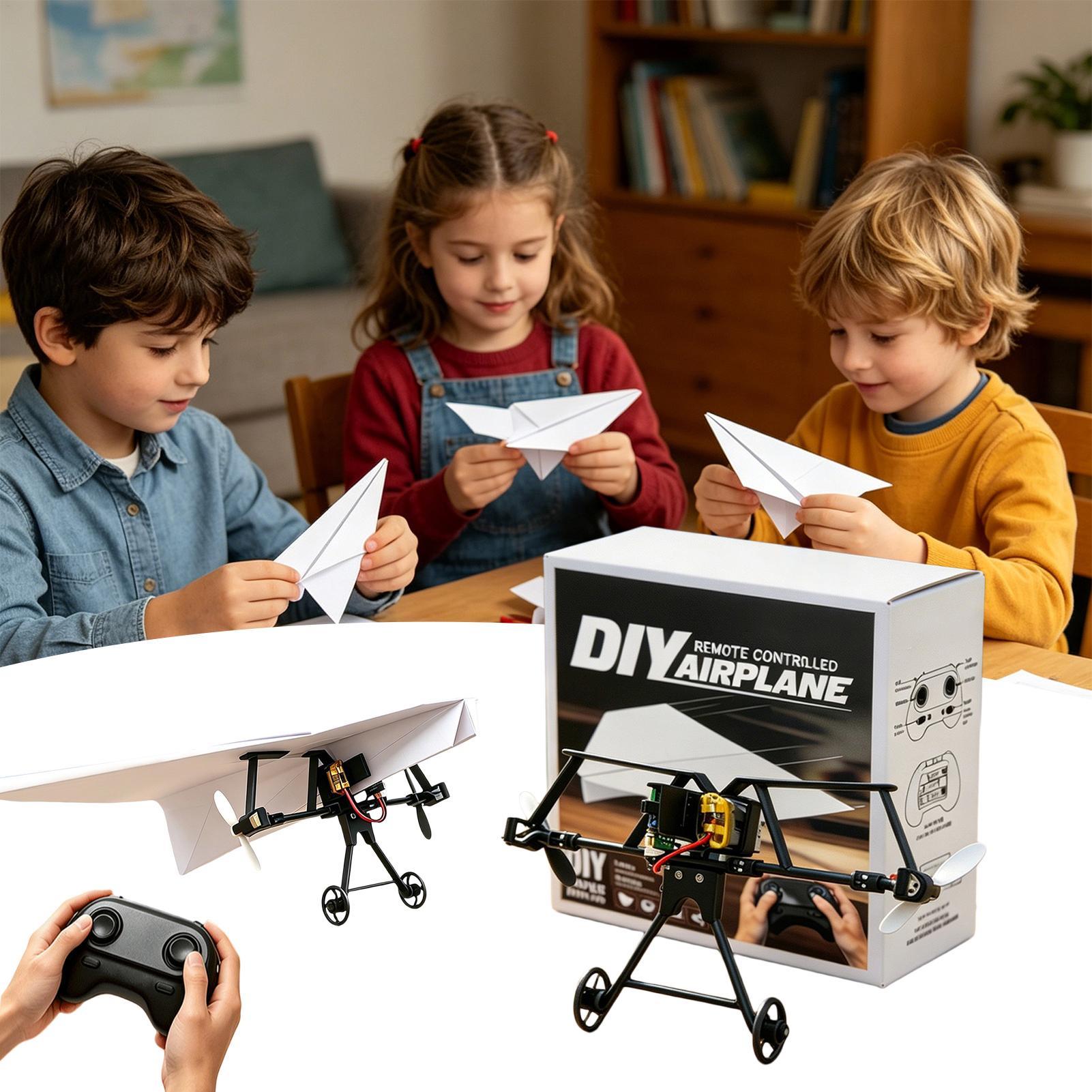 Kids Outdoor Equipment - DIY RC紙飛行機キット、ジャイロスタビライザー付き電動リモコン飛行機、男の子と女の子向け、裏庭、公園、ビーチで遊べる。