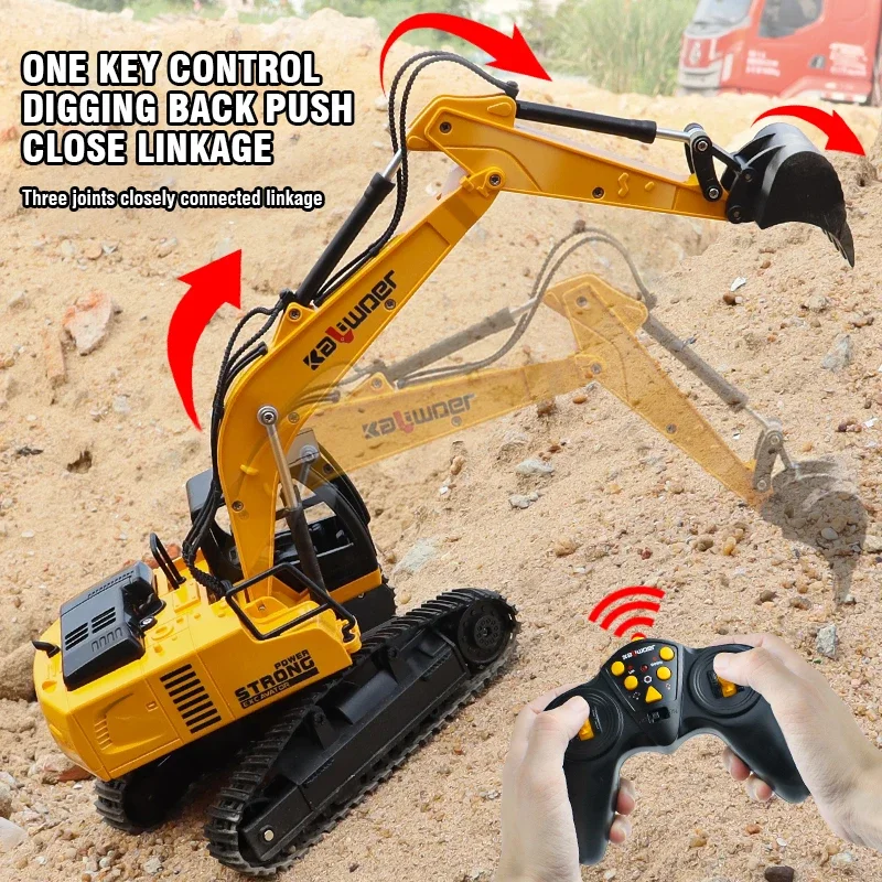 Kids Outdoor Excavator - Huina Rc ショベル 1/24 9Ch リモートコントロールカートラックモデルカーのおもちゃ合金プラスチックシミュレーション建設車両男の子子供用