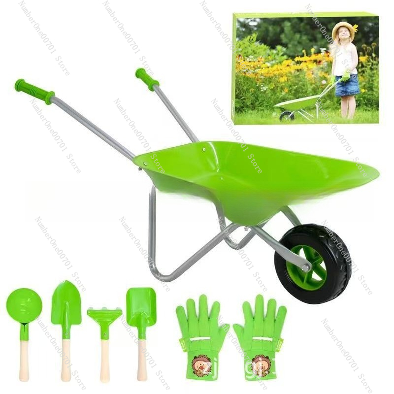 Kids Outdoor Garden Set - 子供用屋外手押し車、緑の庭遊びセット、バランス練習と身体活動に、幼稚園向けの頑丈なおもちゃ