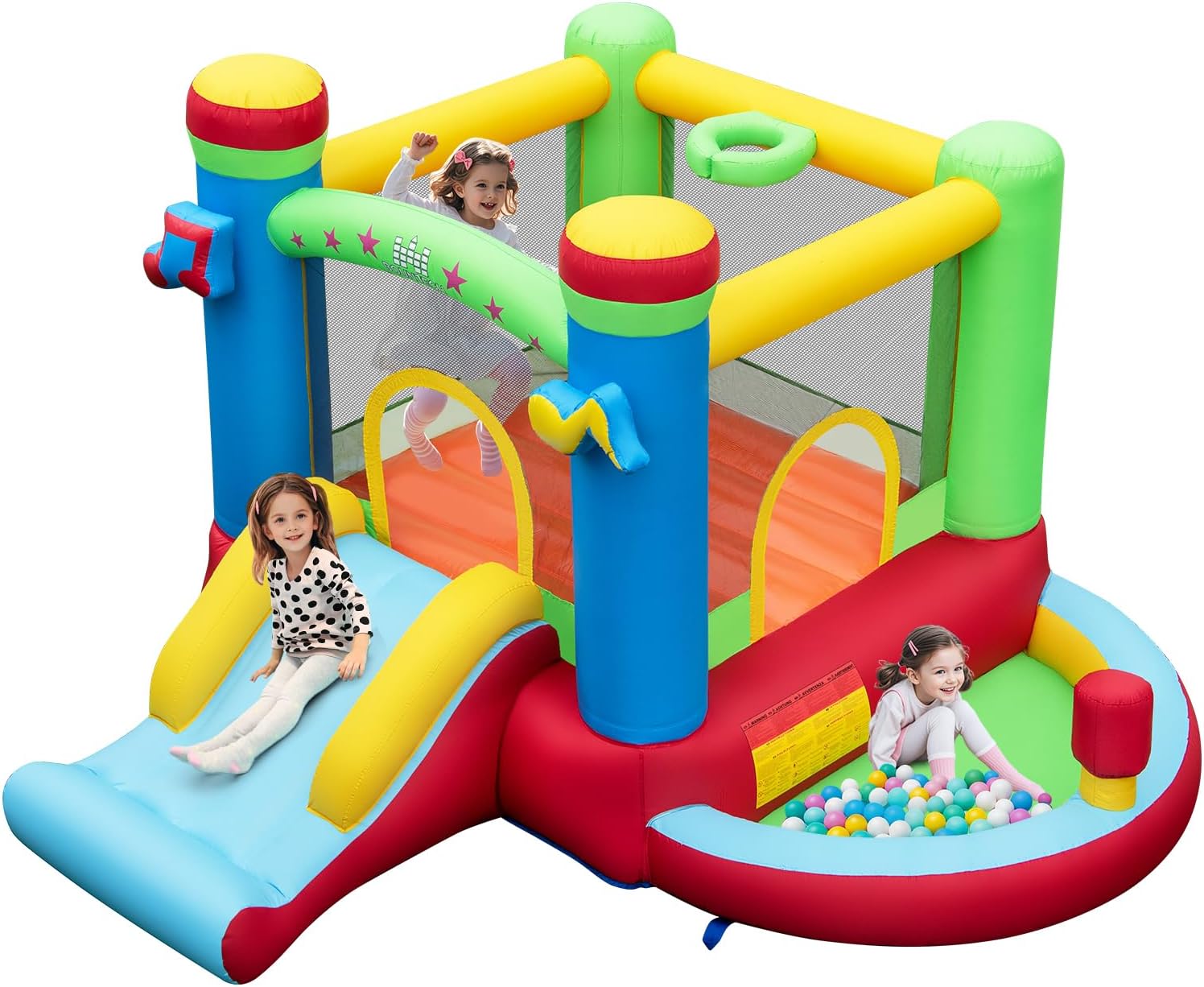 Kids Outdoor Jump House - ボールプール付きインフレータブルバウンスハウス、3歳から12歳のお子様向け屋内外兼用大型ジャンプエリア付きバウンスハウス、バスケットボールフープ付き、バウンスH