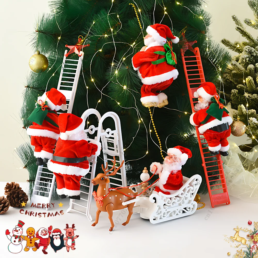 Kids Outdoor Ladder - 電動はしごを登るサンタクロース クリスマスデコレーション ビーズフィギュア ホリデーギフト 子供用 屋外中庭