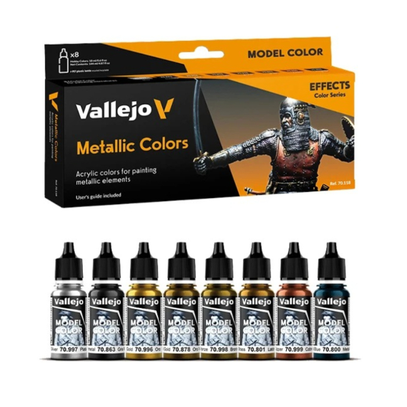 Tamiya Model Paint Set - Vallejo 70118 メタリックカラー環境に優しい水性塗料セット 8x17ml DIY モデルのフィギュア着色顔料