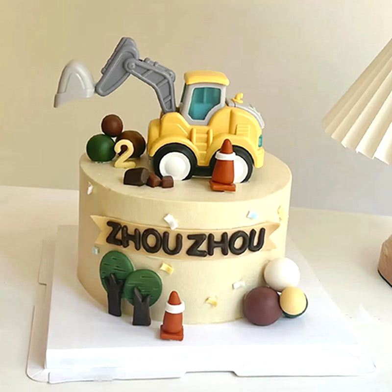 Kids Outdoor Excavator - 建設ケーキトッパー 誕生日ケーキデコレーション ショベルタワークレーン 交通標識 車 子供の誕生日パーティー