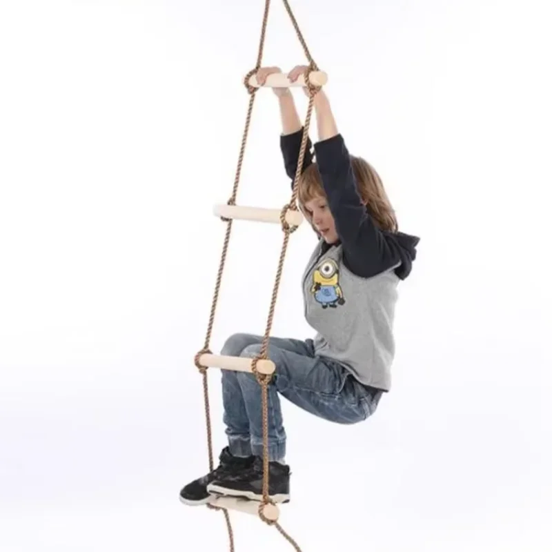 Kids Outdoor Ladder - 子供用木製ロープはしご、キッズスイング、屋内外兼用ゲームおもちゃ、遊び場、裏庭フィットネスゲーム、エンターテイメント