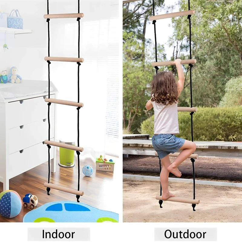 Kids Outdoor Ladder - 子供用クライミングロープはしご木製ブランコキッズ屋内屋外ツリー遊び場レクリエーションプレイゲームボディビルディングセット