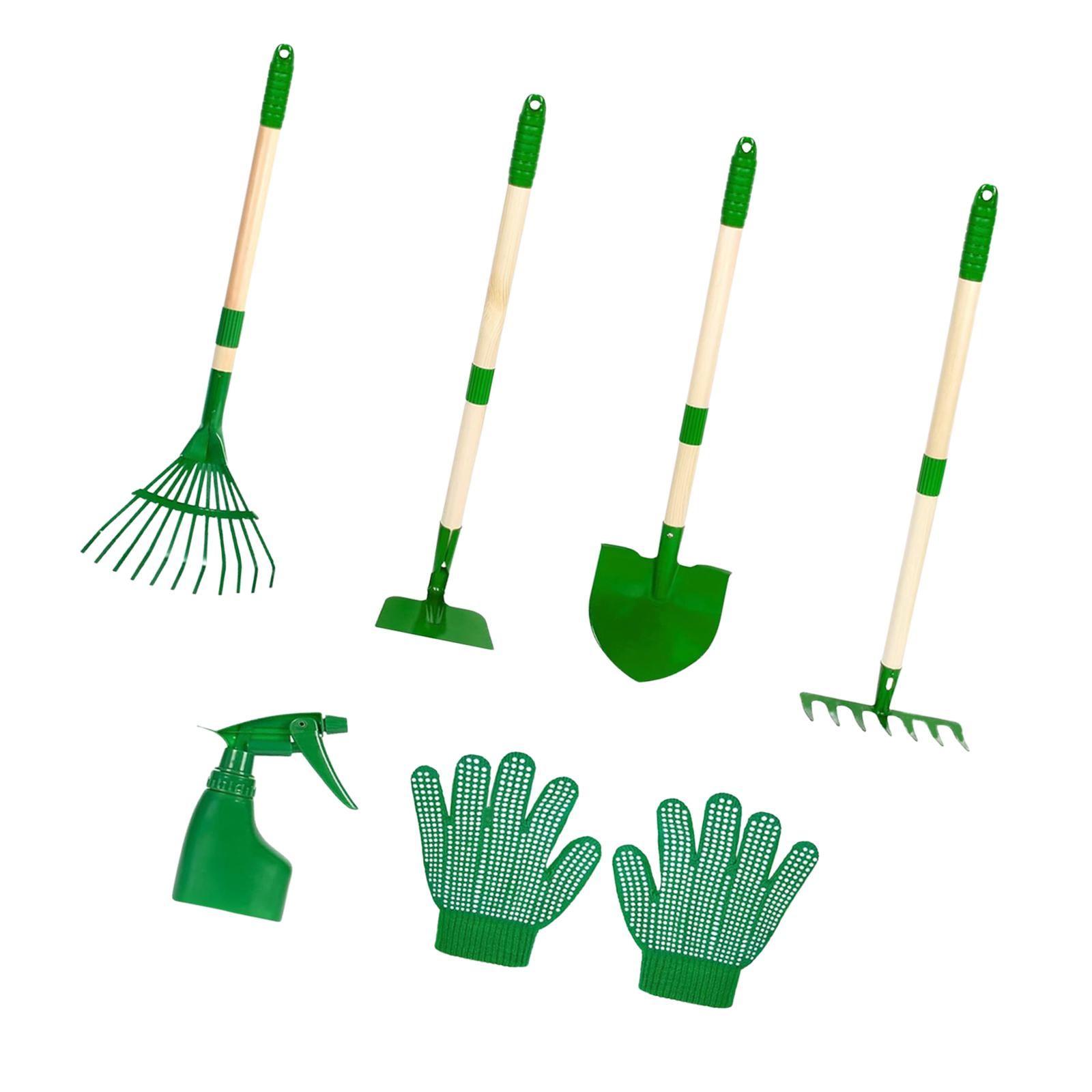 Kids Outdoor Garden Set - 6x キッズガーデニングツールセット屋外掘削雑草おもちゃ誕生日プレゼント実用的なコンフォートハンドルスペード熊手葉熊手鍬セット