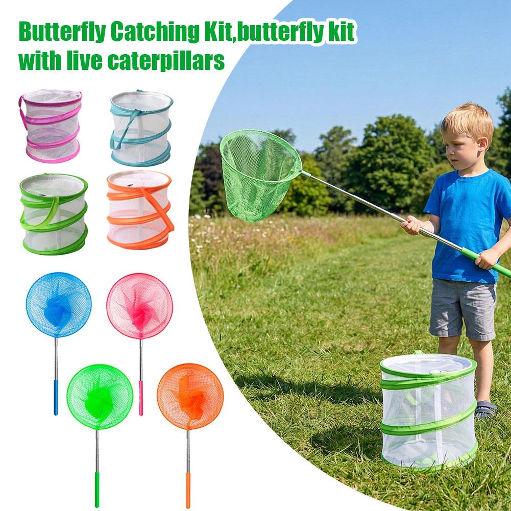Bug Catching Kit - 子供用蝶捕りキット 折りたたみ式メッシュ昆虫飼育ケージ 拡張可能な虫捕りネット 教育用屋外探検おもちゃ