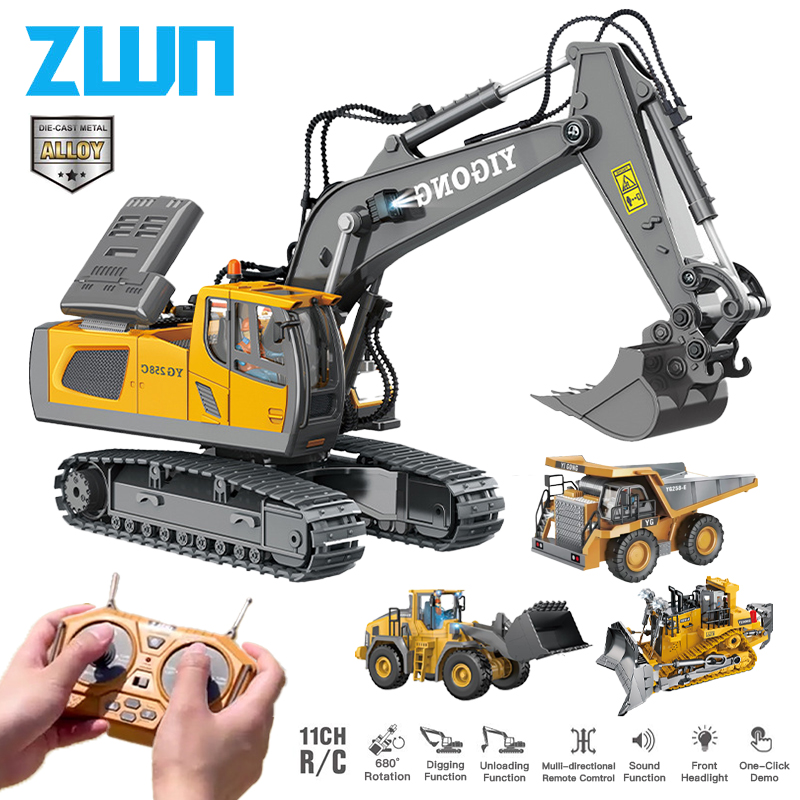 Kids Outdoor Excavator - Zhwn-子供用リモートコントロール掘削機,リモートコントロールトラック,rcモデル,車のおもちゃ,プロの合金プラスチック,シミュレーション,2.4g