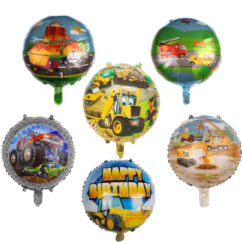 Kids Outdoor Excavator - 10 個 18 インチ漫画車エンジニアリング車両掘削機アルミ箔バルーン子供の誕生日プレゼント用品パーティーの装飾