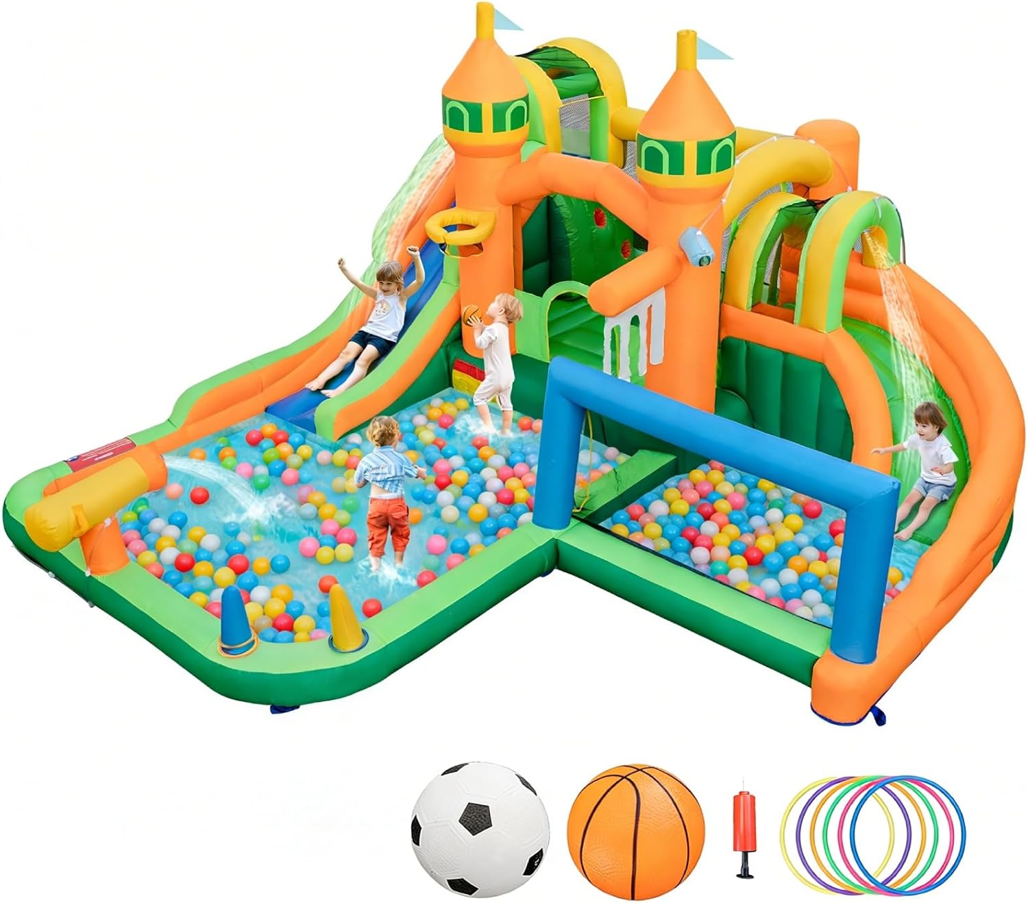 Kids Outdoor Jump House - 9in1インフレータブルウォーターパークバウンスハウス（デュアルスライド、スプラッシュプール、ウォーターサッカー付き）- 3歳以上の大きなお子様向け屋外ジャンプキャッスル