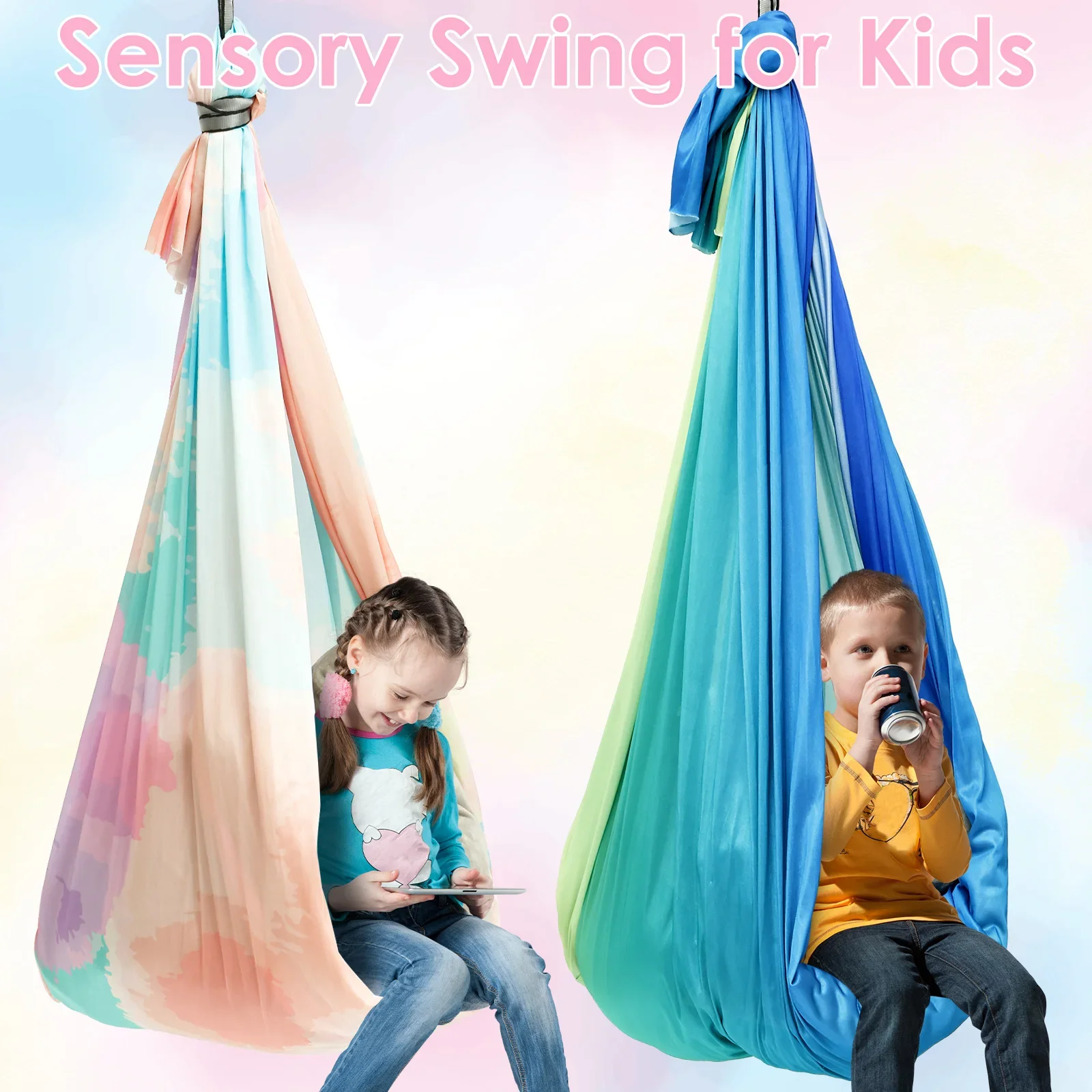 Kids Outdoor Hammock - 感覚スイング 快適な子供用感覚ハンモック 耐荷重200ポンド 室内用抱っこスイング 360度回転 °