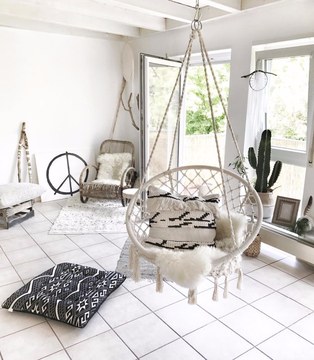 Kids Outdoor Hammock - 2025 北欧ガーデン手作りニットラウンドハンモック屋外屋内寝室ベビーキッズハンギングチェア子供スイングホーム