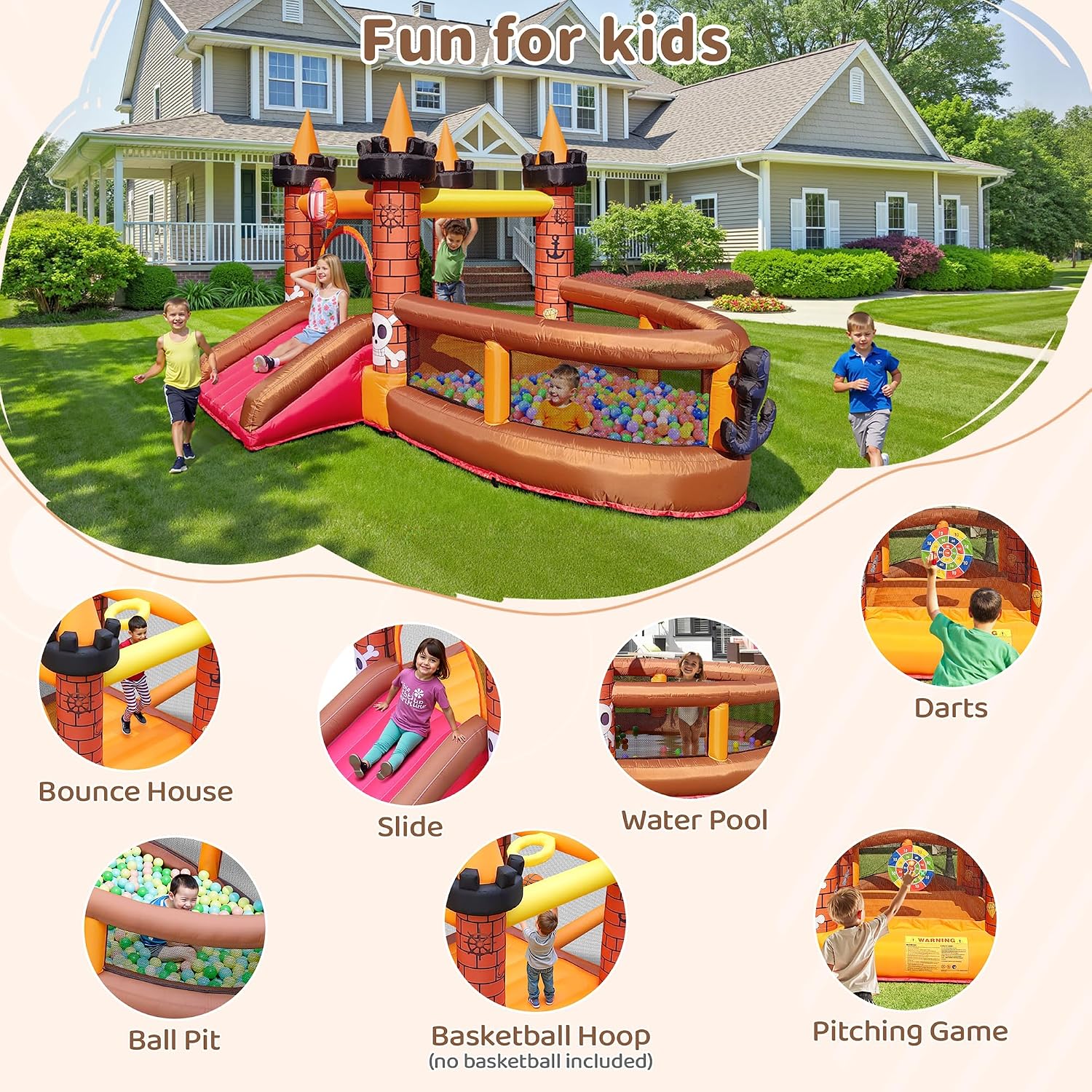 子供用インフレータブルバウンスハウス（3～8歳向け）：滑り台 - Kids Outdoor Jump House のレビューと価格