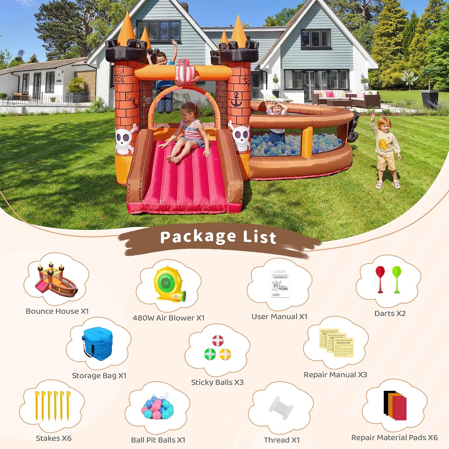 子供用インフレータブルバウンスハウス（3～8歳向け）：滑り台 - Kids Outdoor Jump House のレビューと価格