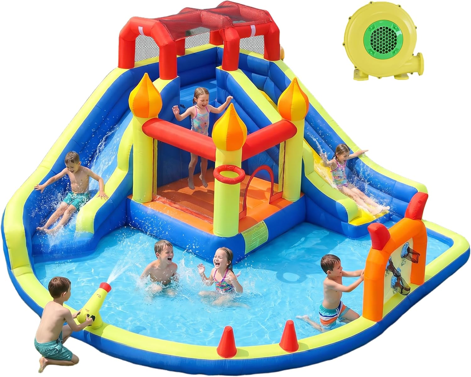 子供用ジャンプキャッスル、長いインフレータブルウォータースラ - Kids Outdoor Jump House のレビューと価格