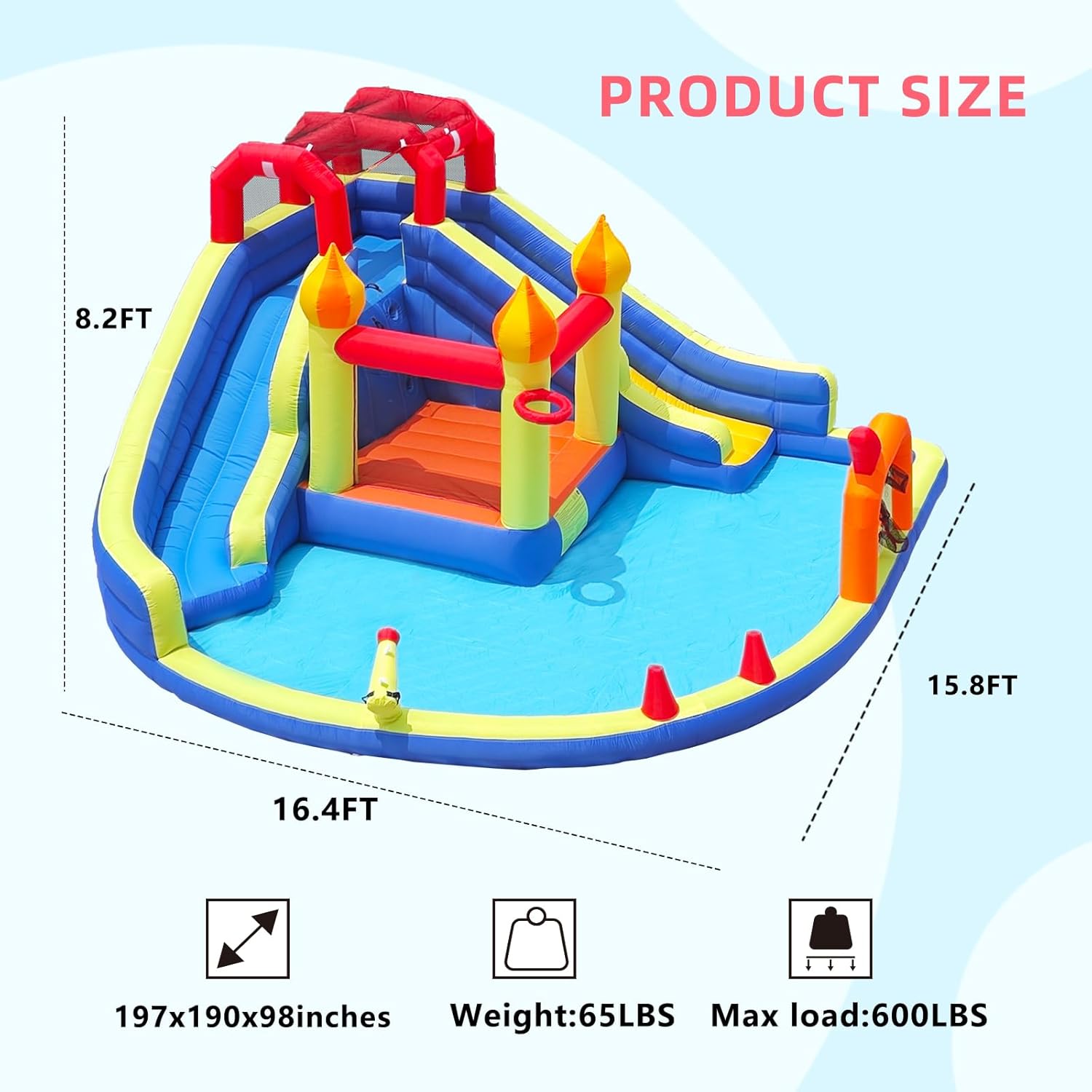 子供用ジャンプキャッスル、長いインフレータブルウォータースラ - Kids Outdoor Jump House のレビューと価格