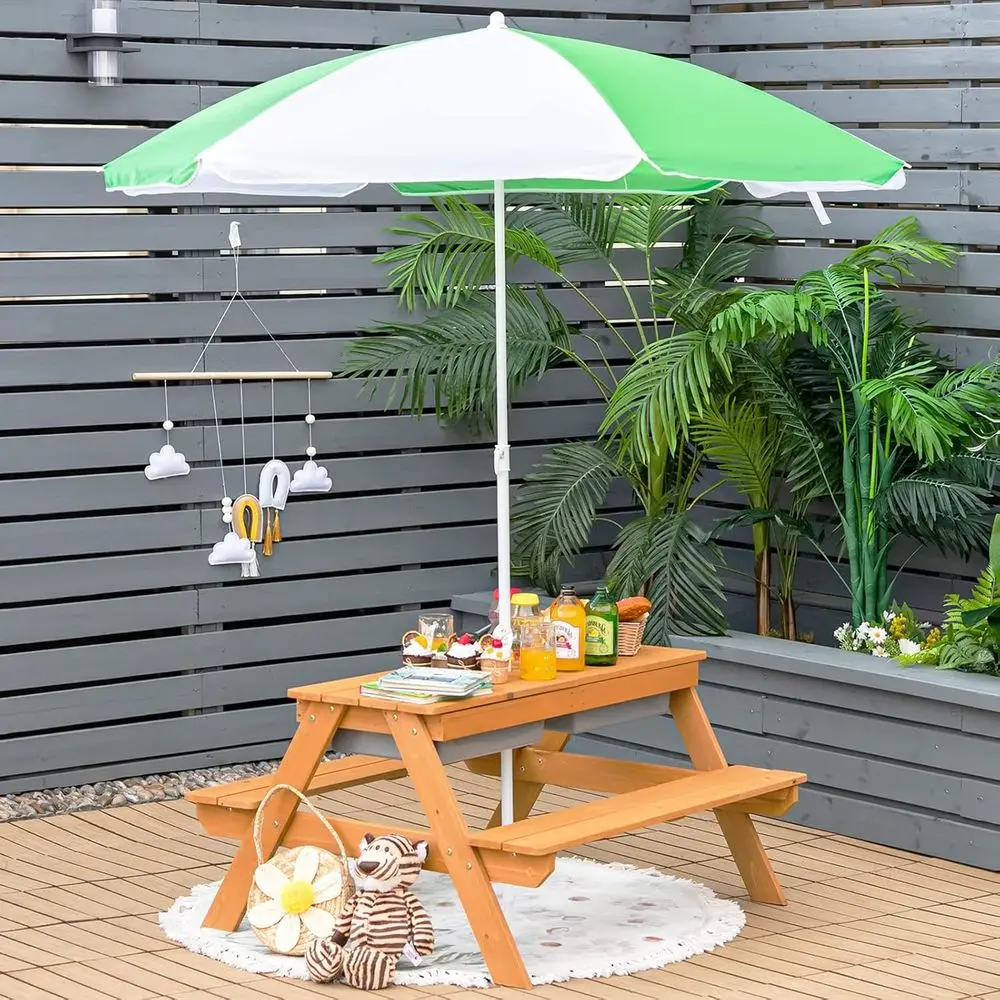 4-in-1木製砂場＆水遊びピクニックテーブル、取り外し可能 - Kids Outdoor Garden Set のレビューと価格