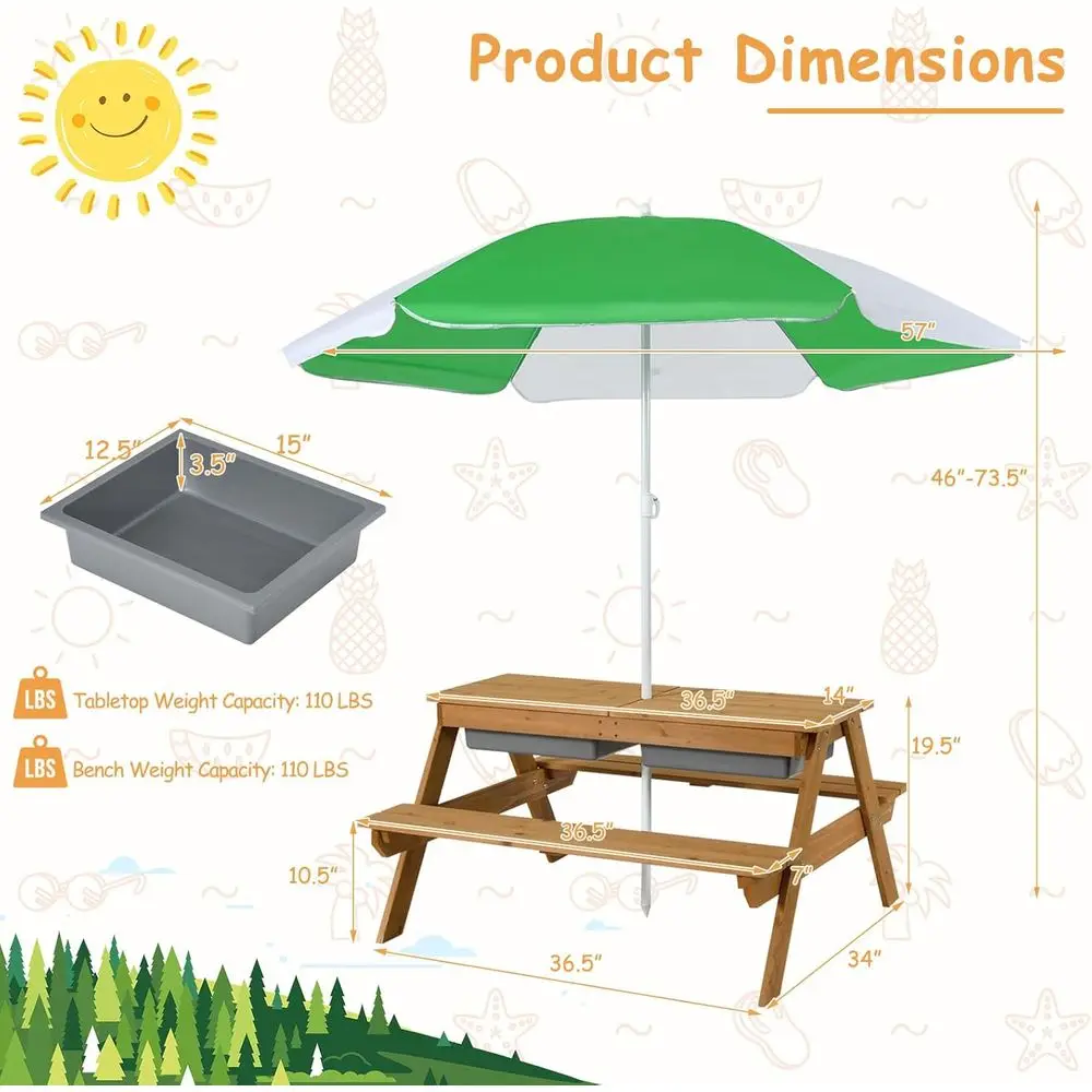 4-in-1木製砂場＆水遊びピクニックテーブル、取り外し可能 - Kids Outdoor Garden Set のレビューと価格