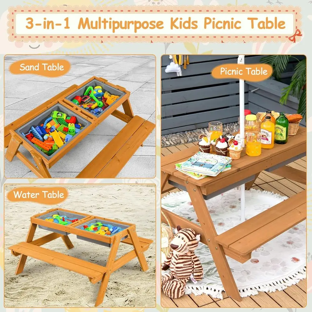 4-in-1木製砂場＆水遊びピクニックテーブル、取り外し可能 - Kids Outdoor Garden Set のレビューと価格
