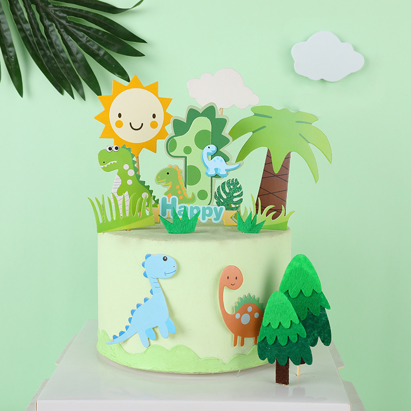 恐竜ヤシの葉ケーキトッパー番号 1 2 3 4 ハッピーバー - Kids Outdoor Merry Go Round のレビューと価格