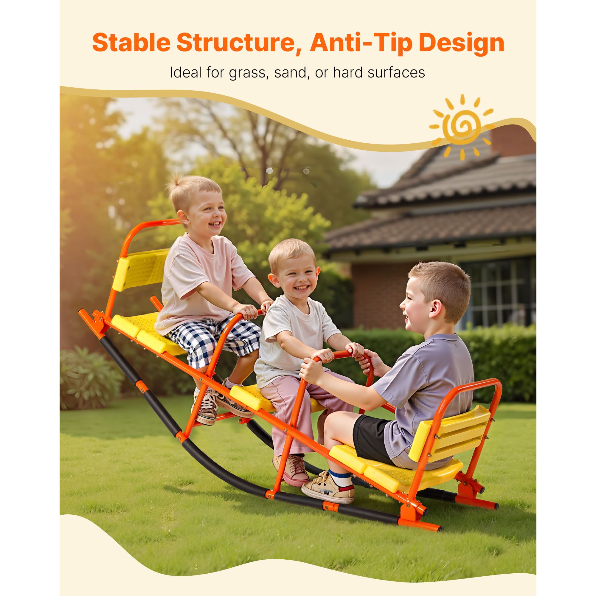 子供用シーソー、耐荷重200ポンド、ハンドル付き金属製ロッキ - Kids Outdoor Lawn Equipment のレビューと価格
