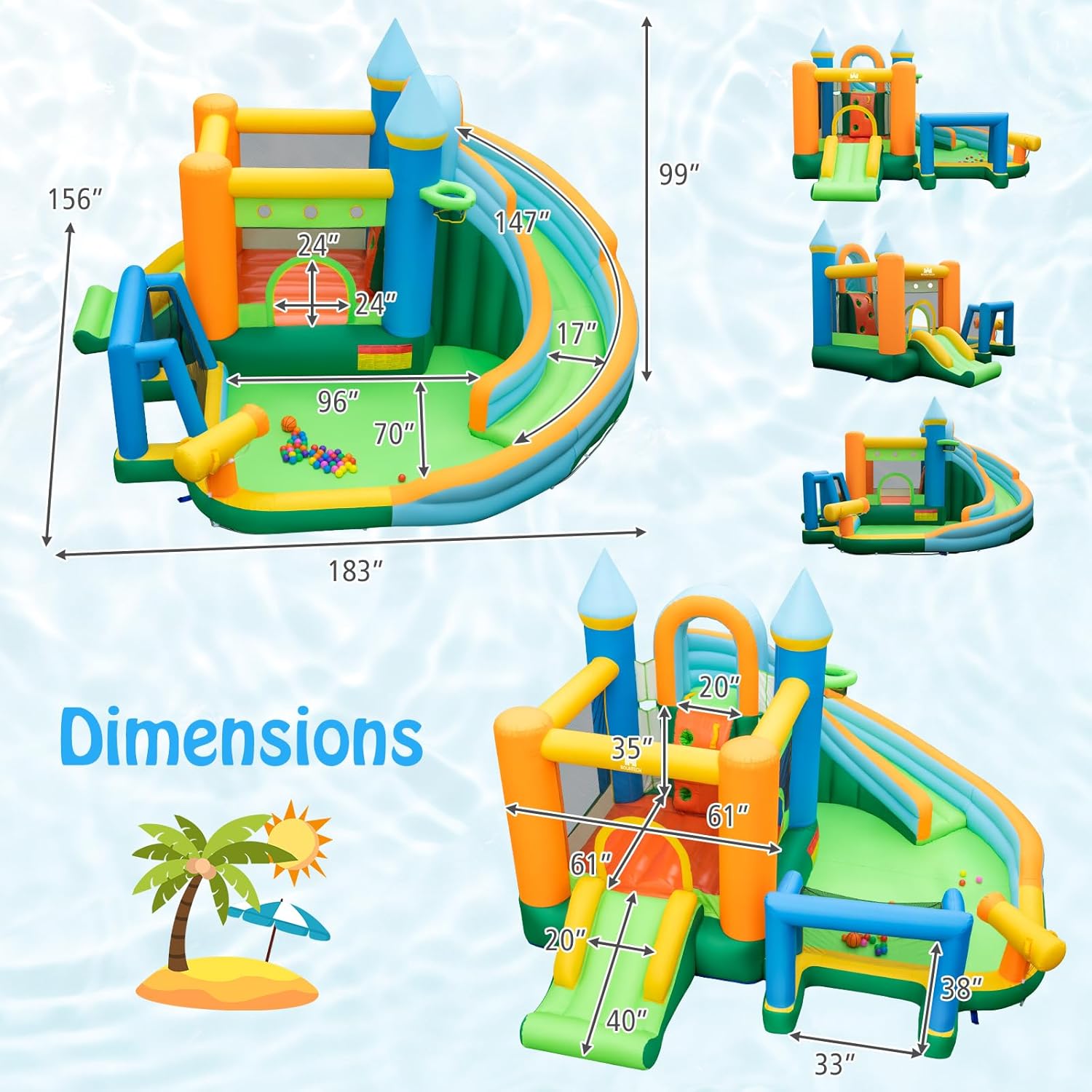 9in1大型子供用インフレータブルウォータースライドバウンス - Kids Outdoor Jump House のレビューと価格