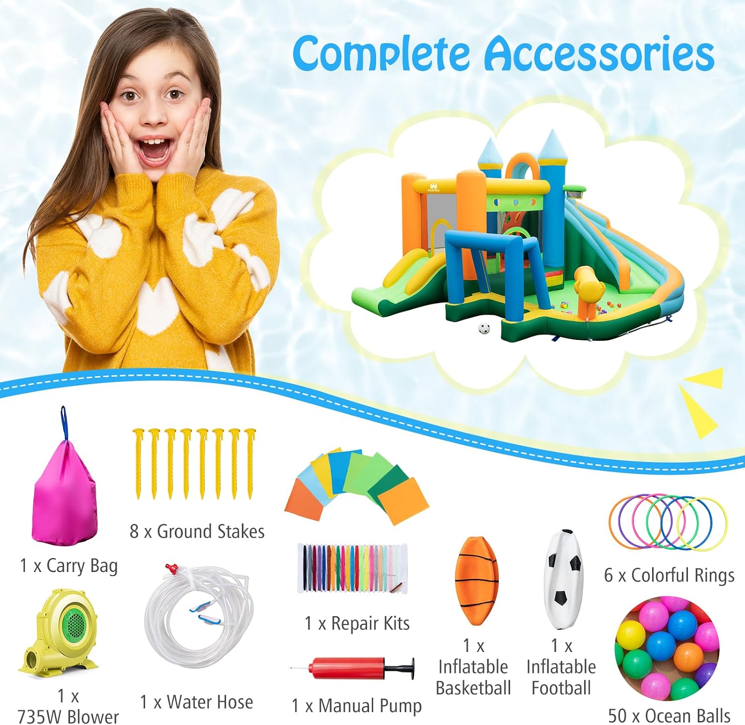 9in1大型子供用インフレータブルウォータースライドバウンス - Kids Outdoor Jump House のレビューと価格