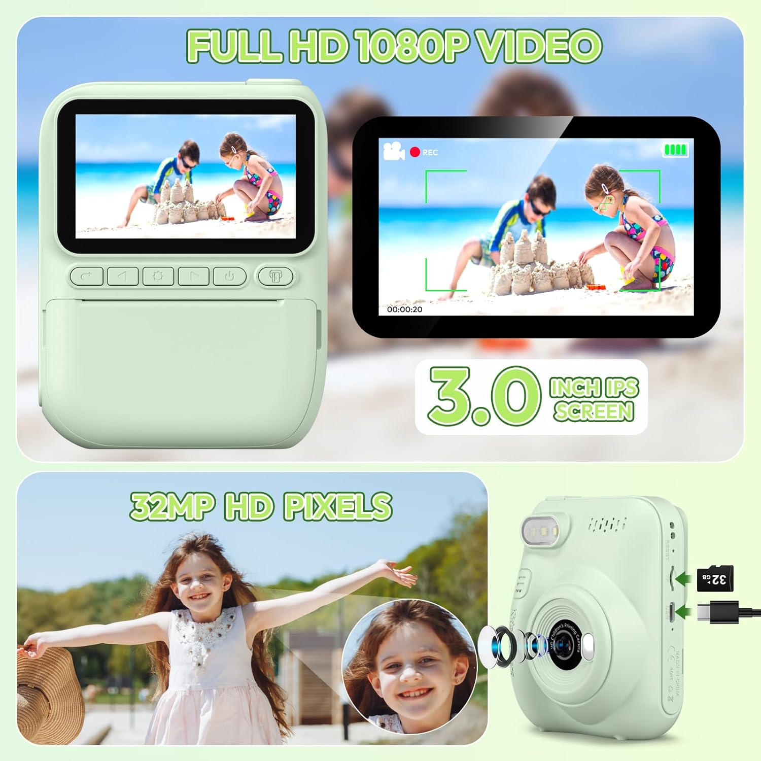 インスタントプリントキッズカメラ、幼児向けポータブルデジタル - Outdoor Toys For Kids のレビューと価格
