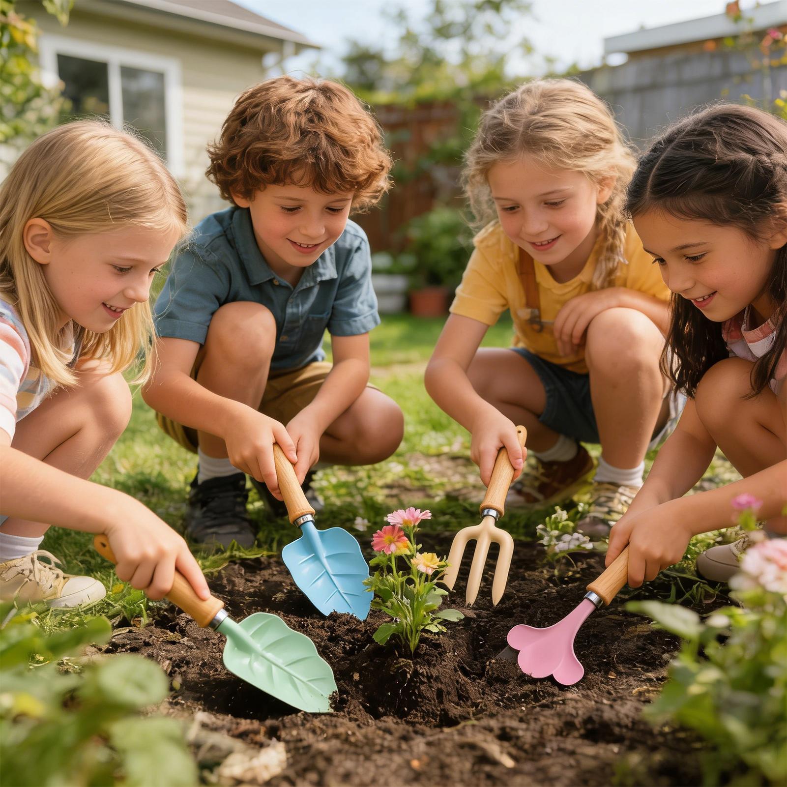 キッズガーデニングセット 4ピース 葉っぱ型 ポータブル掘削 - Kids Outdoor Garden Set のレビューと価格