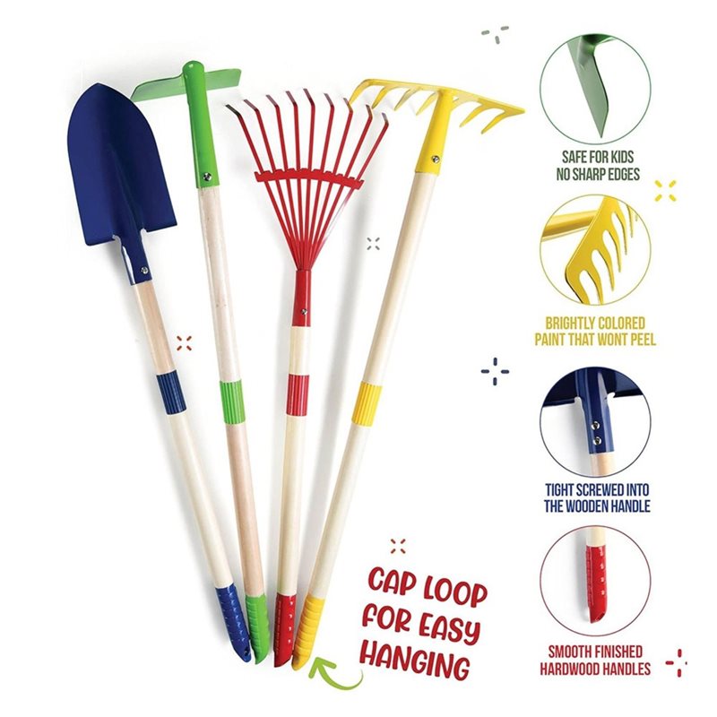 B05C-子供用ガーデンツールセット 4点セット-木製-葉か - Kids Outdoor Garden Set のレビューと価格