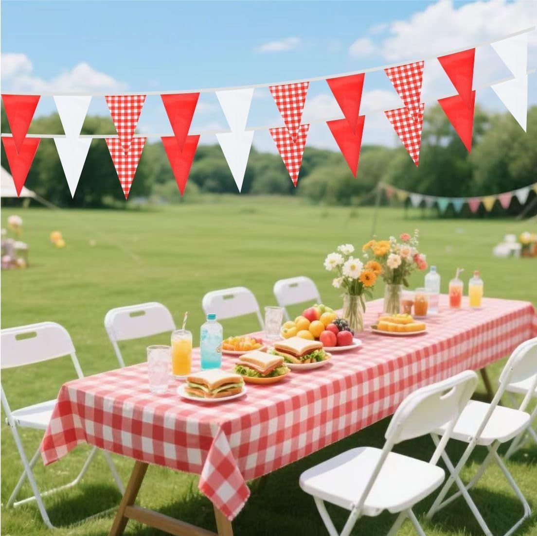 赤と白の三角旗飾り、カーニバル、サーカス、子供の誕生日、結婚 - Kids Outdoor Garden Set のレビューと価格