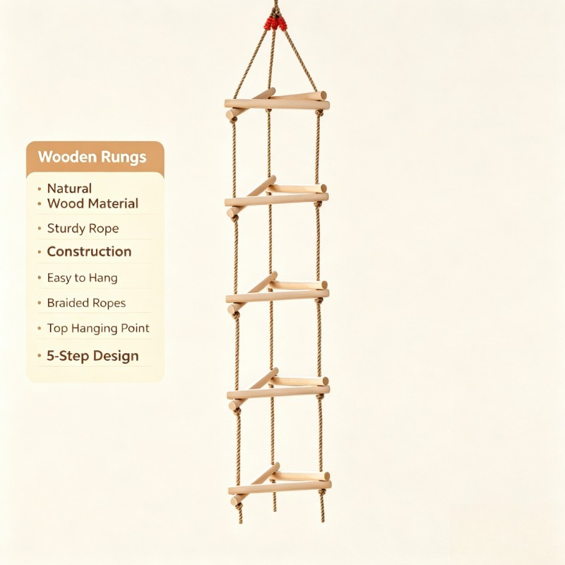 5段木製三角形クライミングロープはしご子供用スイングおもちゃ - Kids Outdoor Ladder のレビューと価格