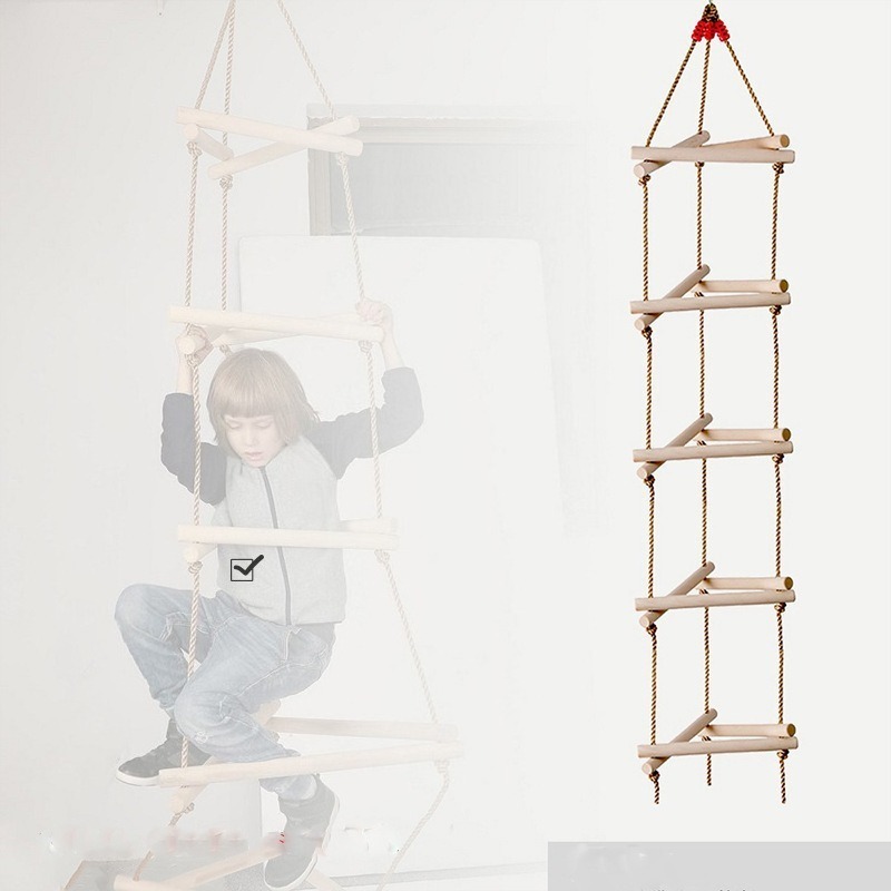 5段木製三角形クライミングロープはしご子供用スイングおもちゃ - Kids Outdoor Ladder のレビューと価格