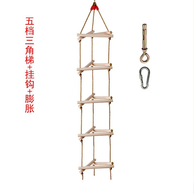 5段木製三角形クライミングロープはしご子供用スイングおもちゃ - Kids Outdoor Ladder のレビューと価格