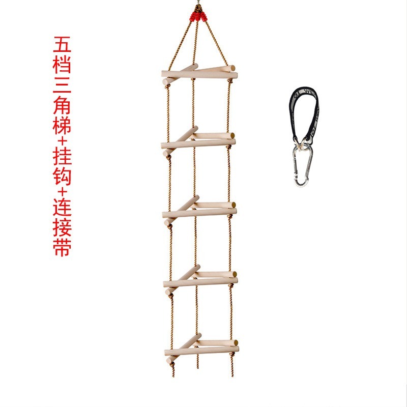 5段木製三角形クライミングロープはしご子供用スイングおもちゃ - Kids Outdoor Ladder のレビューと価格